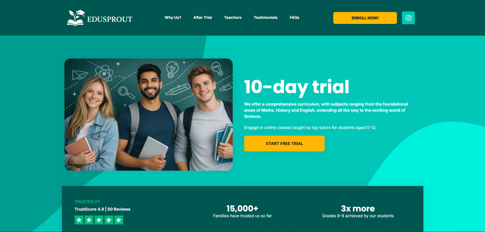 EduSprout Classes education website homepage